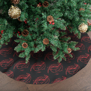 Red Tribal Dragon Black Brushed Polyester Tree Skirt
