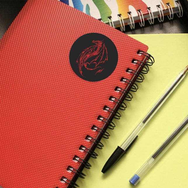 Red Tribal Dragon Black Classic Round Sticker (Creator Uploaded)