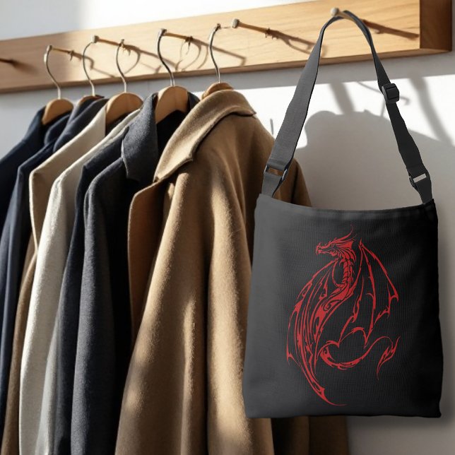 Red Tribal Dragon Black Crossbody Bag (Creator Uploaded)