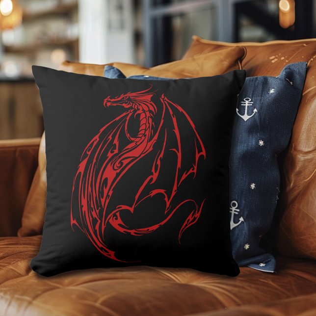 Red Tribal Dragon Black Cushion (Creator Uploaded)