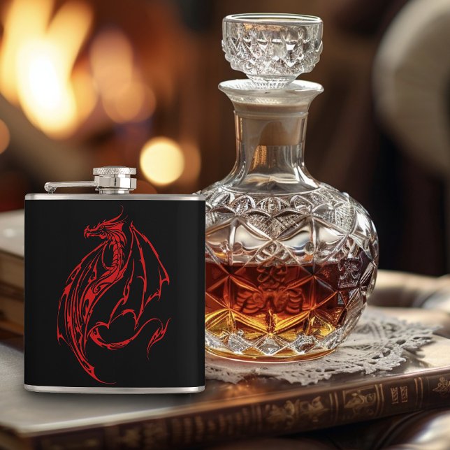 Red Tribal Dragon Black Hip Flask (Creator Uploaded)