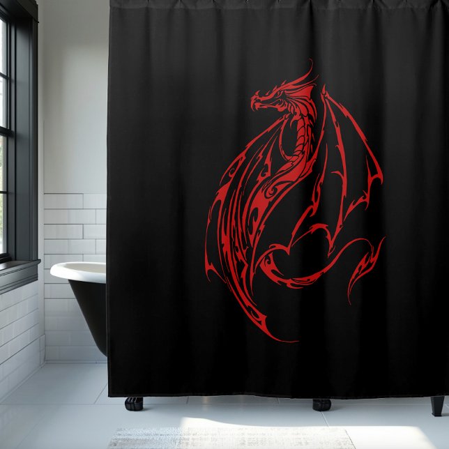 Red Tribal Dragon Black Shower Curtain (Creator Uploaded)