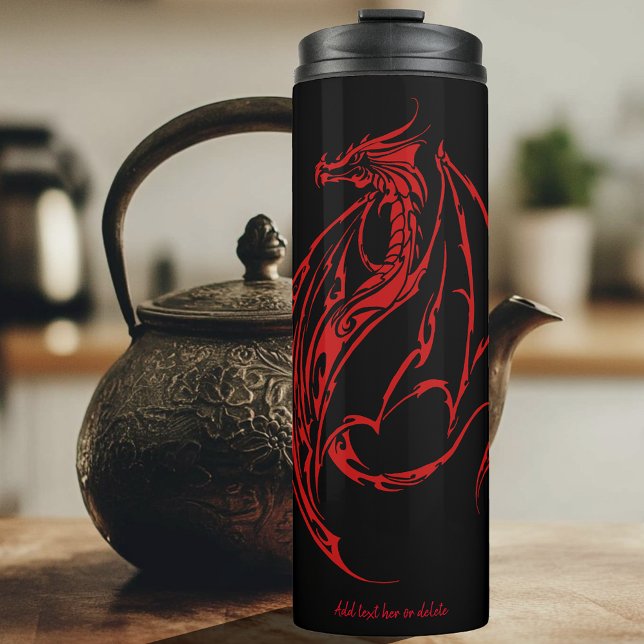 Red Tribal Dragon Black Thermal Tumbler (Creator Uploaded)