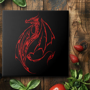 Red Tribal Dragon Black Tile
