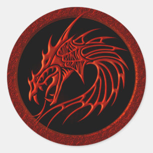 RED TRIBAL DRAGON CLASSIC ROUND STICKER
