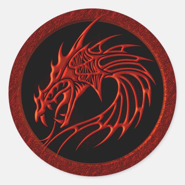 RED TRIBAL DRAGON CLASSIC ROUND STICKER (Front)