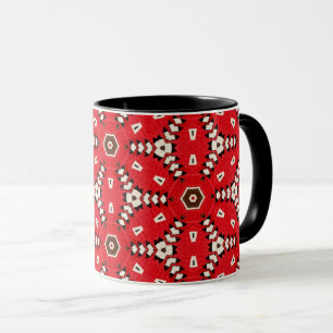 Red Tribal Kaleidoscope Mug with Black Interior