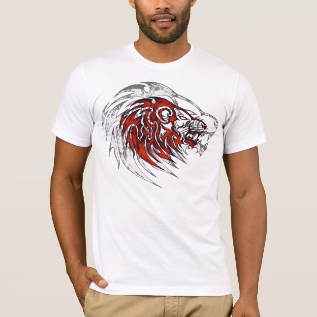 Red tribal lion head. T-Shirt (Front)