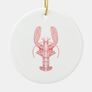 Red Tribal Lobster Ceramic Tree Decoration