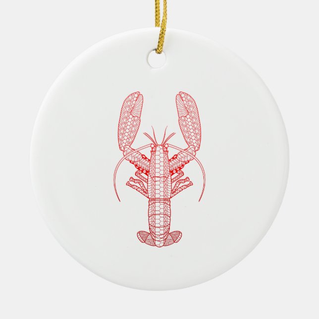Red Tribal Lobster Ceramic Tree Decoration (Front)