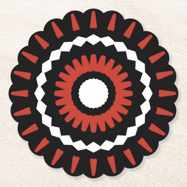 Red Tribal Mandala Paper Coaster (Front)