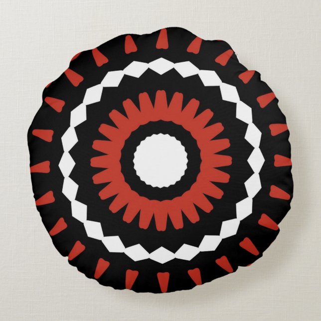 Red Tribal Mandala Round Cushion (Back)
