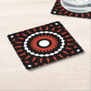 Red Tribal Mandala Square Paper Coaster