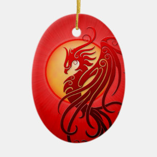 Red Tribal Phoenix Ceramic Tree Decoration