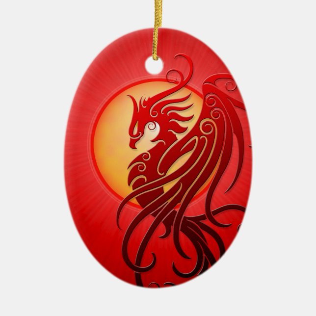 Red Tribal Phoenix Ceramic Tree Decoration (Front)