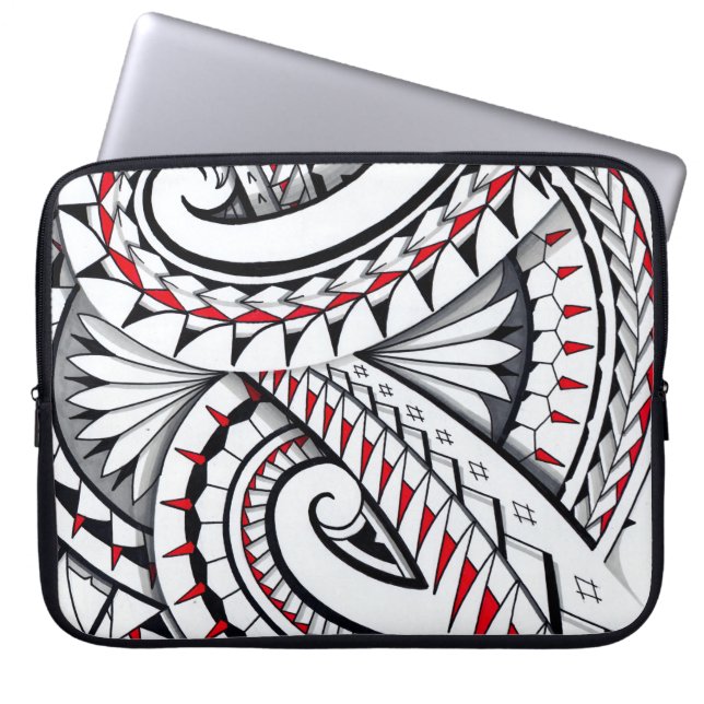 Red tribal polynesian patterns with shading laptop sleeve (Front)