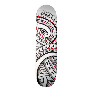 Red tribal polynesian patterns with shading skateboard