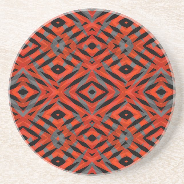 Red tribal shapes pattern coaster (Front)
