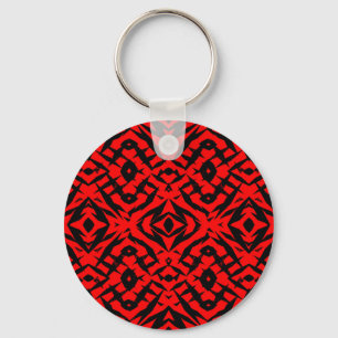 Red tribal shapes pattern key ring