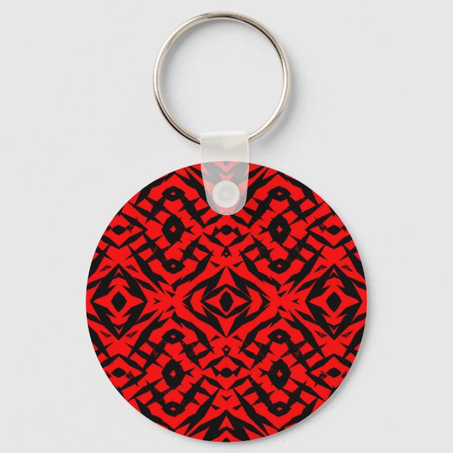 Red tribal shapes pattern key ring (Front)