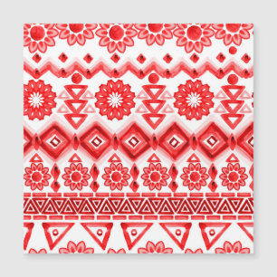 Red tribal, watercolor ethnic pattern.