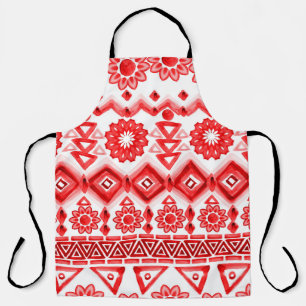 Red tribal, watercolor ethnic pattern. apron