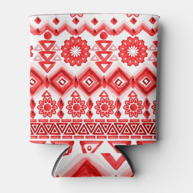 Red tribal, watercolor ethnic pattern. can cooler (Front)
