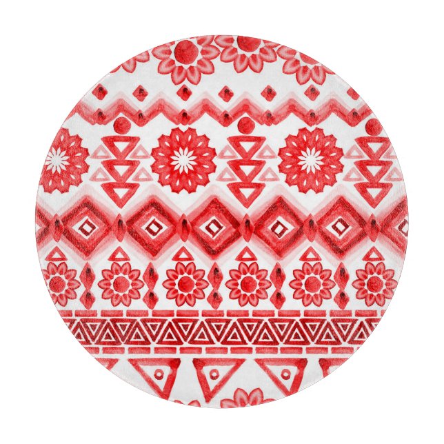 Red tribal, watercolor ethnic pattern. cutting board (Front)