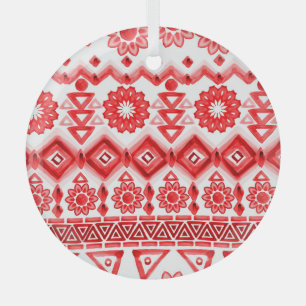 Red tribal, watercolor ethnic pattern. glass tree decoration