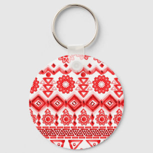 Red tribal, watercolor ethnic pattern. key ring