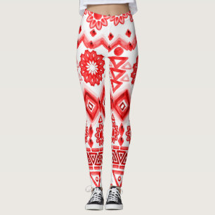 Red tribal, watercolor ethnic pattern. leggings