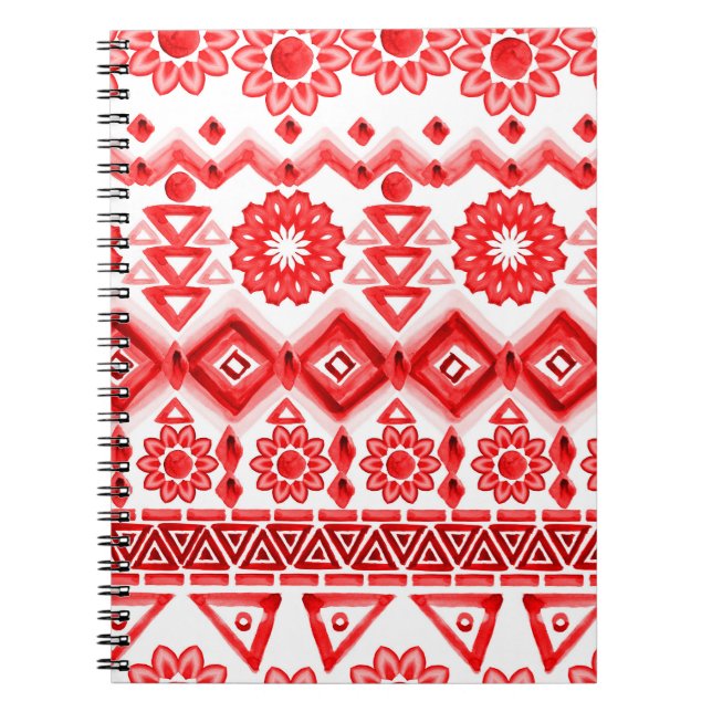 Red tribal, watercolor ethnic pattern. notebook (Front)