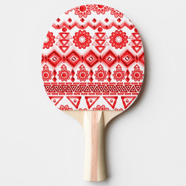 Red tribal, watercolor ethnic pattern. ping pong paddle (Front)