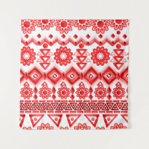 Red tribal, watercolor ethnic pattern. tapestry
