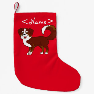 Red Tricolor Australian Shepherd Dog Small Christmas Stocking