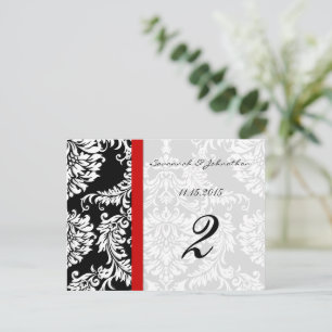 Red Trim Black Damask Table Number Cards