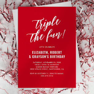 Red Triple the Fun Joint Birthday Invitation