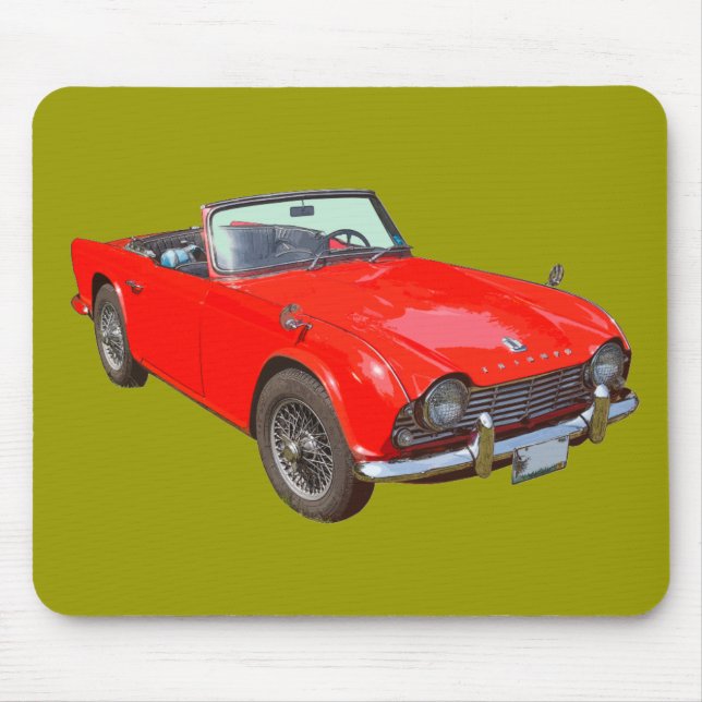 Red Triumph Tr4 Convertible Sports Car Mouse Mat (Front)