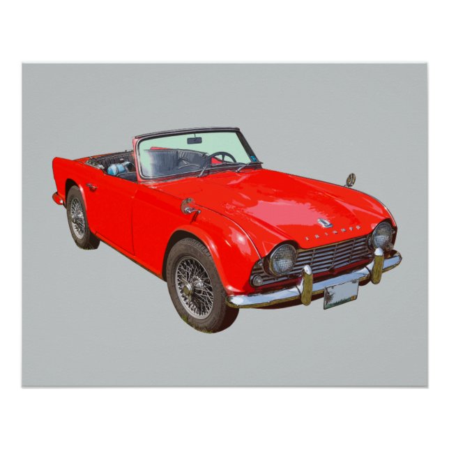 Red Triumph Tr4 Convertible Sports Car Poster (Front)