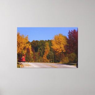 Red Trolley Car Colours of Autumn Trees  Canvas Print