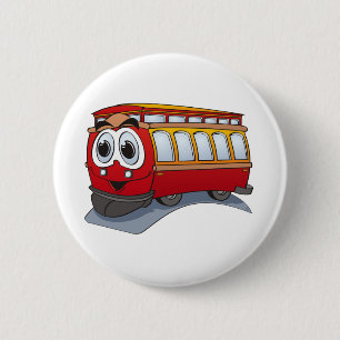 Red Trolley Cartoon 6 Cm Round Badge