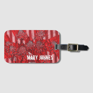 Red Tropic Flowers personalised monogram name text Luggage Tag