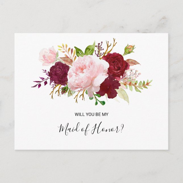 Red Tropical and Romantic Maid of Honour Invitation Postcard (Front)