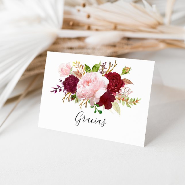 Red Tropical and Romantic Spanish Thank You Card (Creator Uploaded)