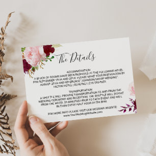 Red Tropical and Romantic Wedding Details Insert Invitation