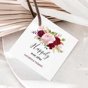 Red Tropical and Romantic Wedding Favour Tags
