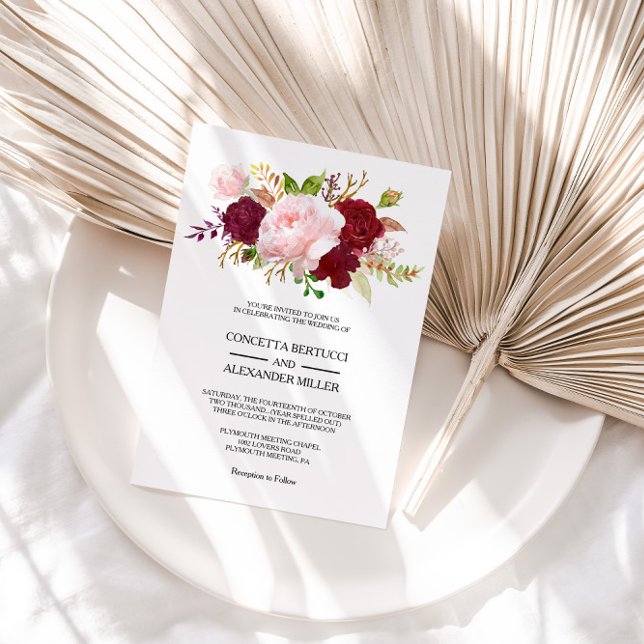 Red Tropical and Romantic wedding Invitation (Creator Uploaded)