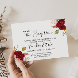 Red Tropical and Romantic Wedding Reception Card