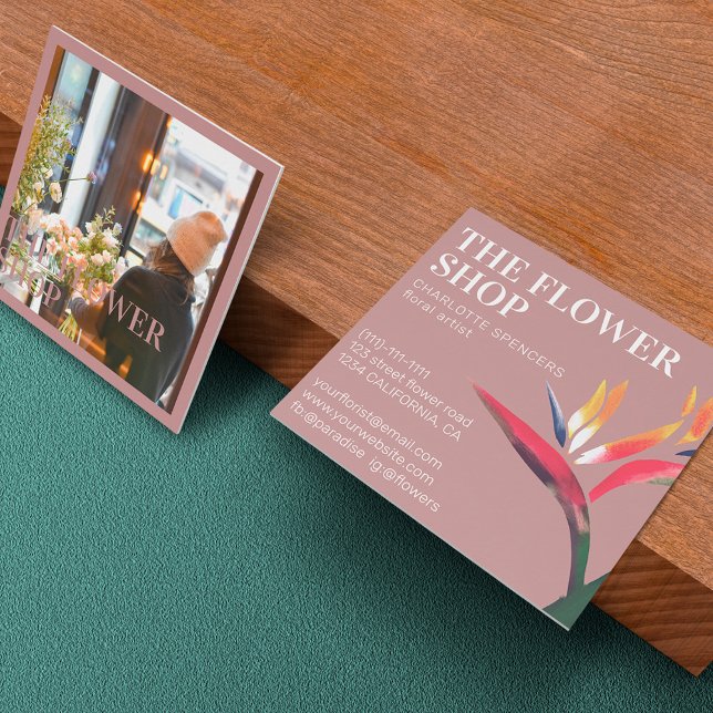Red tropical floral illustration florist square square business card (Creator Uploaded)