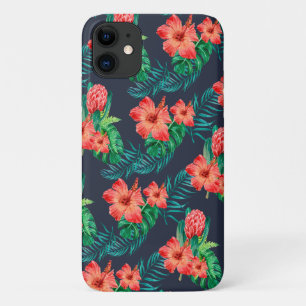 Red Tropical Floral on Navy iPhone 11 Case